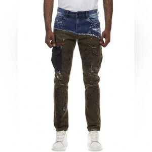 Smoke Rise Mens Twill Pants Two Toned Utility Jeans with Doodles Size 40/32